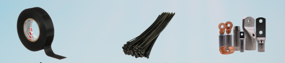 Cable ties, tape and lugs